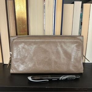 Large Leather Clutch Wallet - metallic taupe color